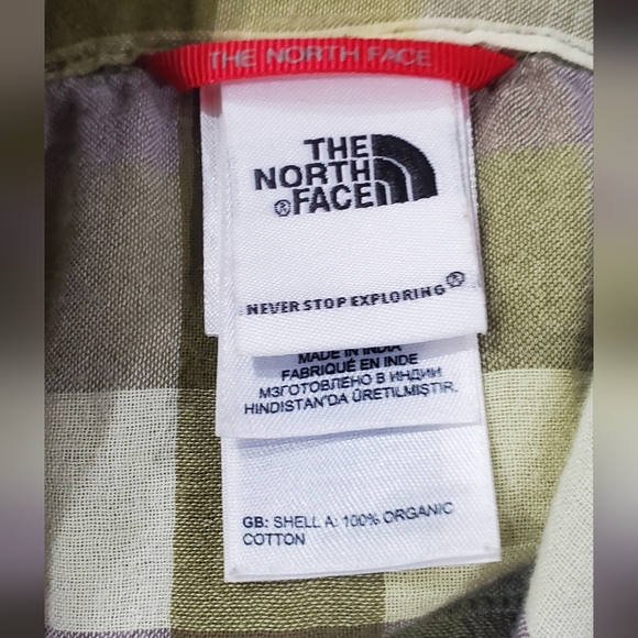 The North Face Woman's Green Plaid 3/4 Sleeve Organic Cotton Blouse SZ M - Picture 4 of 12